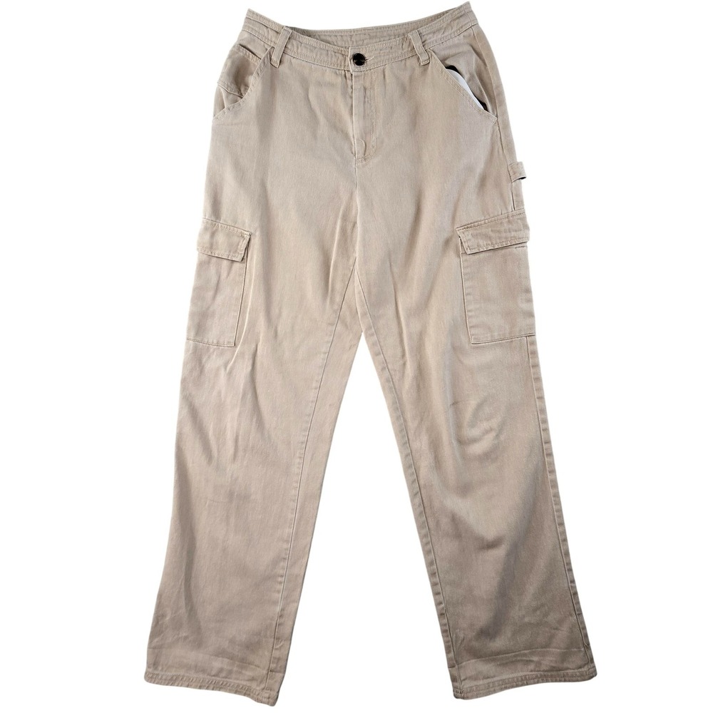 SANDY LIANG Pants Womens 4 Beige Cargo Straight Twill Cotton Pockets Zip Closure